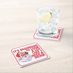 Weihnachts-Party Weihnachtsmann trinken Spaß Rechteckiger Pappuntersetzer