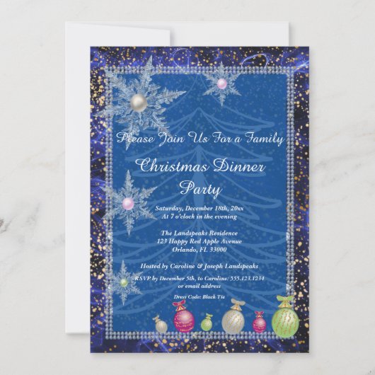 Weihnachts-Party Weiße Bäume Eis Schneeflocken Einladung (Vorderseite)