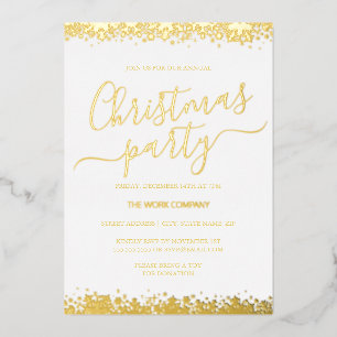 Weihnachts-Party Weißer Goldene Schneeflocke Folieneinladung