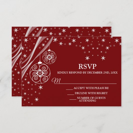 Weihnachts-Party Weißes Ornament Rote Kirche (Chie RSVP Karte (Vorne/Hinten)