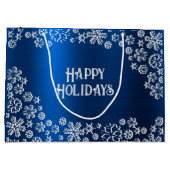 Weihnachts-Party White Snowflakes Navy Blue Große Geschenktüte (Rückseite)
