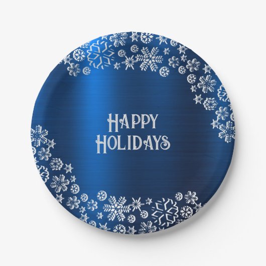 Weihnachts-Party White Snowflakes Navy Blue Pappteller (Vorderseite)
