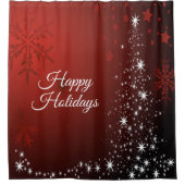 Weihnachts-Party White Stars Tree Rote Schneeflock Duschvorhang (Vorderseite)