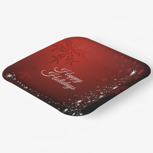 Weihnachts-Party White Stars Tree Rote Schneeflock Pappteller (Gewinkelt)