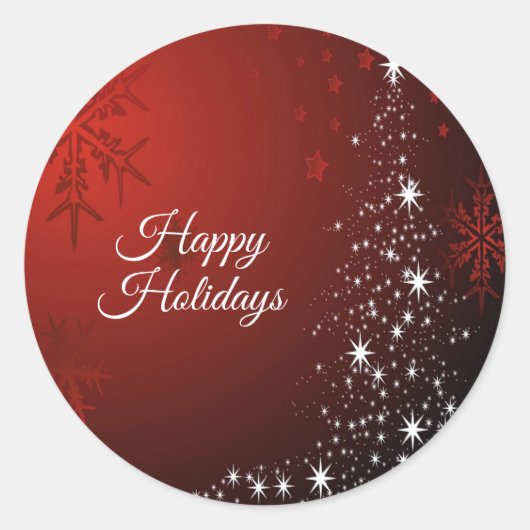 Weihnachts-Party White Stars Tree Rote Schneeflock Runder Aufkleber (Vorderseite)