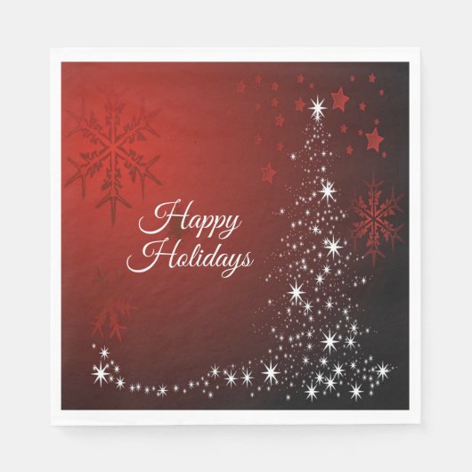 Weihnachts-Party White Stars Tree Rote Schneeflock Serviette (Vorderseite)