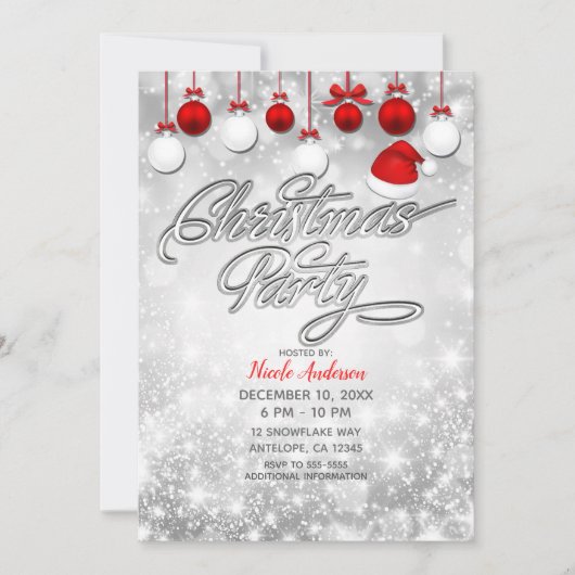 Weihnachts-Party Winter Rot Weiße Ornamente Einladung (Vorderseite)