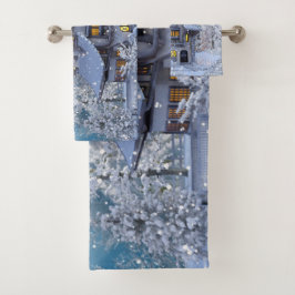 Weihnachts Party Winter White Snowman Blue Rustika Badhandtuch Set