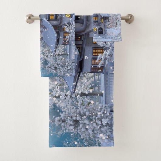 Weihnachts Party Winter White Snowman Blue Rustika Badhandtuch Set (Insitu)