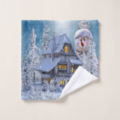 Weihnachts Party Winter White Snowman Blue Rustika Badhandtuch Set (Waschlappen)