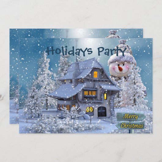 Weihnachts Party Winter White Snowman Blue Rustika Einladung (Vorne/Hinten)