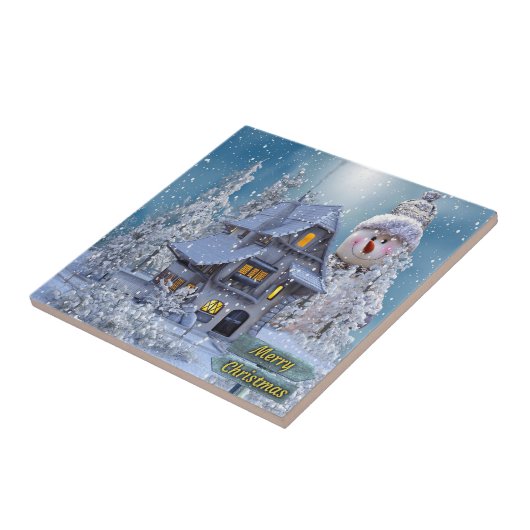 Weihnachts Party Winter White Snowman Blue Rustika Fliese (Seite)
