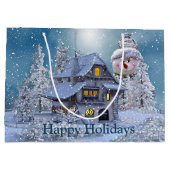 Weihnachts Party Winter White Snowman Blue Rustika Große Geschenktüte (Rückseite)