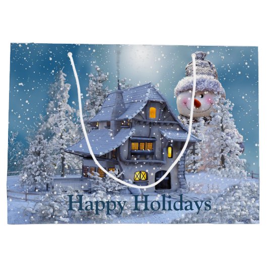 Weihnachts Party Winter White Snowman Blue Rustika Große Geschenktüte (Rückseite)