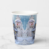 Weihnachts Party Winter White Snowman Blue Rustika Pappbecher (Rechts)