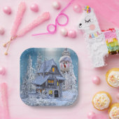 Weihnachts Party Winter White Snowman Blue Rustika Pappteller (Party)