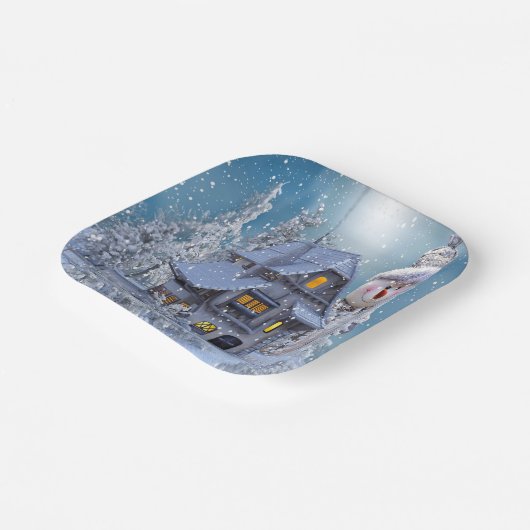 Weihnachts Party Winter White Snowman Blue Rustika Pappteller (Gewinkelt)