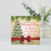 Weihnachts-Party | Xmas Tree Ribbon Glitzer Gold Einladung (Stehend Vorderseite)