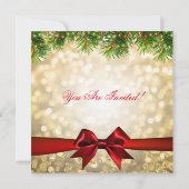 Weihnachts-Party | Xmas Tree Ribbon Glitzer Gold Einladung (Rückseite)