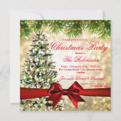 Weihnachts-Party | Xmas Tree Ribbon Glitzer Gold Einladung (Vorderseite)