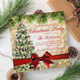 Weihnachts-Party Xmas Tree Ribbon Glitzer Gold Einladung