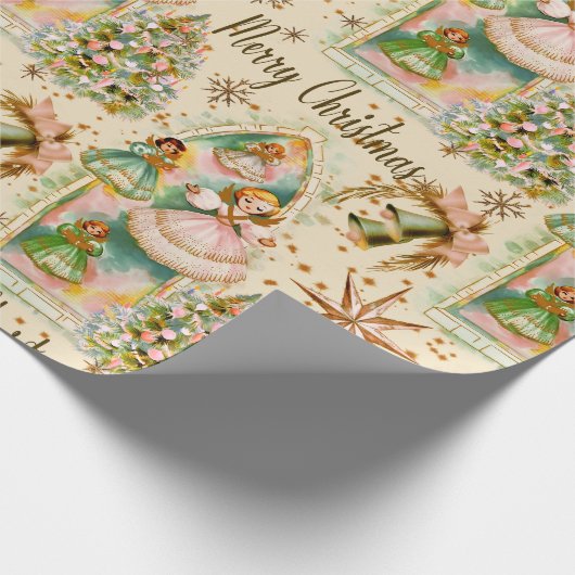 Weihnachts-Pastell-Engel aus der Mitte des Jahrhun Geschenkpapier (Ecke)