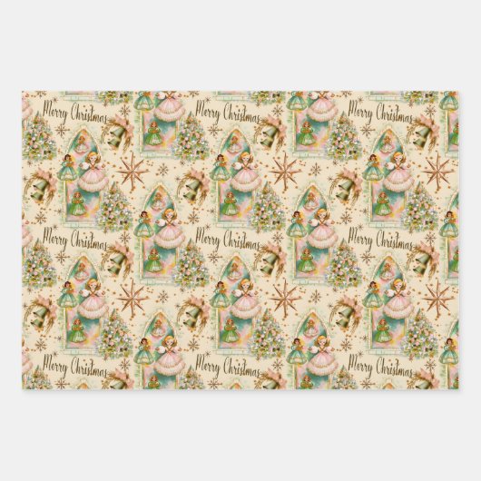 Weihnachts-Pastell-Engel aus der Mitte des Jahrhun Geschenkpapier Set (Vorderseite 3)