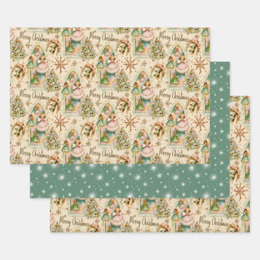 Weihnachts-Pastell-Engel aus der Mitte des Jahrhun Geschenkpapier Set (Set)