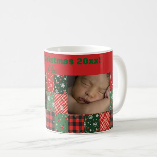 Weihnachts-Patchwork grün rot zwei Foto Kaffeetass Kaffeetasse (VorderseiteRechts)