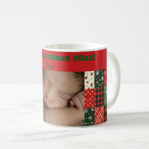 Weihnachts-Patchwork grün rote Fototasse Kaffeetasse