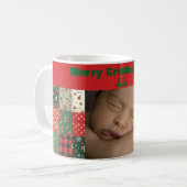 Weihnachts-Patchwork grün rote Fototasse Kaffeetasse (Vorderseite Links)