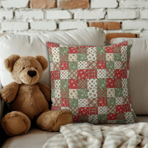 Weihnachts-Patchwork grün rotes Muster  Kissen