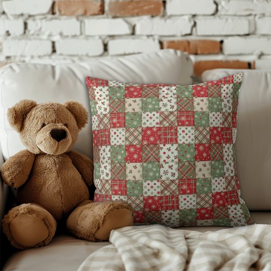 Weihnachts-Patchwork grün rotes Muster  Kissen