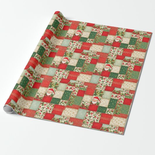 Weihnachts-Patchwork in Rot und Grün Geschenkpapier (Ungerollt)