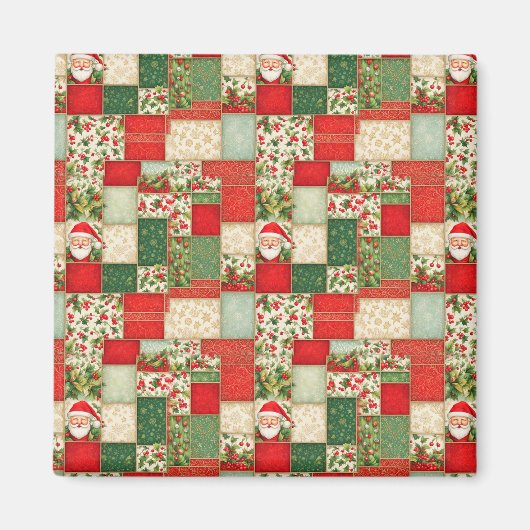Weihnachts-Patchwork in Rot und Grün Magnet (Vorne)