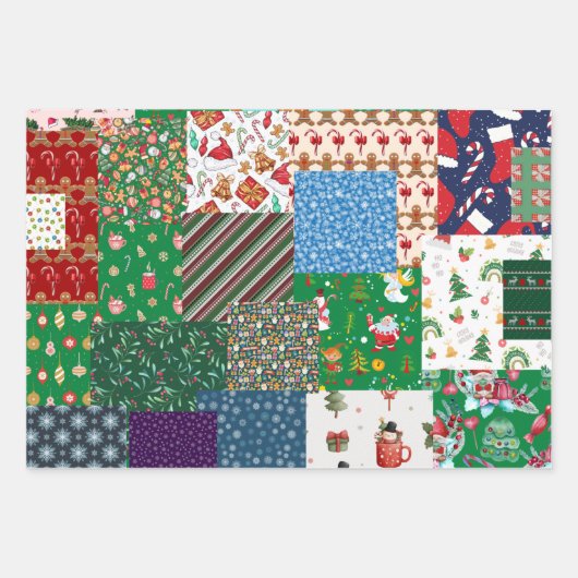 Weihnachts-Patchwork-Mischfarbe Geschenkpapier Set (Vorderseite 3)