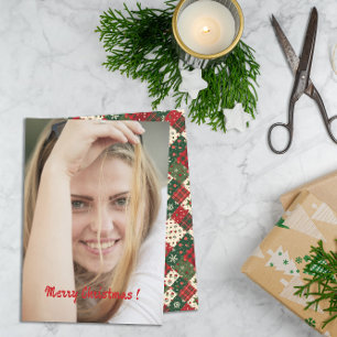 Weihnachts-Patchwork-Muster Foto-Wünsche Feiertagskarte
