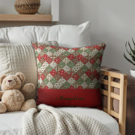  Weihnachts-Patchwork-Name Grün Rot  Kissen