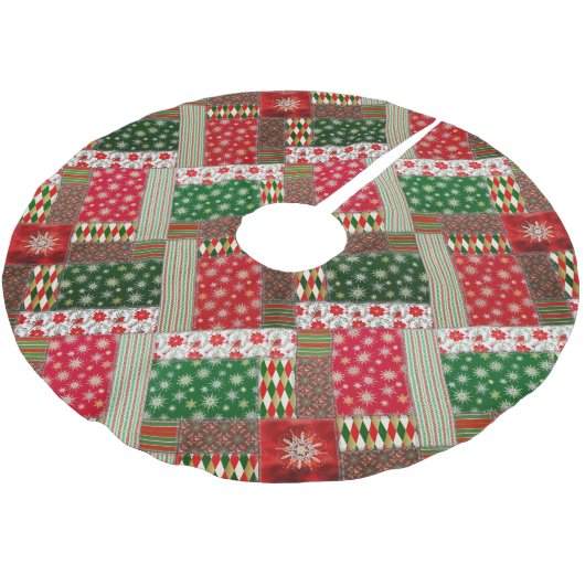 Weihnachts-Patchwork-Quilt Polyester Weihnachtsbaumdecke (Schrägansicht)