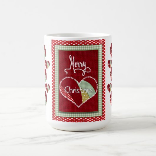Weihnachts-Patchwork Quilted Heart Red Burlap Kaffeetasse (Mittel)