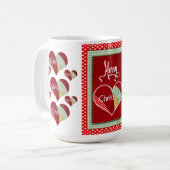 Weihnachts-Patchwork Quilted Heart Red Burlap Kaffeetasse (Vorderseite Links)