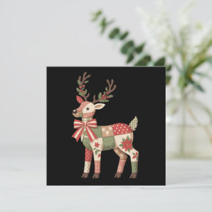 Weihnachts-Patchwork-Rentier-Stickerei Tier  Feiertagskarte