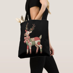Weihnachts-Patchwork-Rentier-Stickerei-Tier Tasche