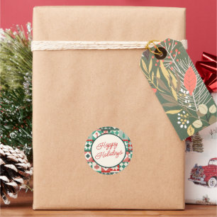 Weihnachts-Patchwork Rot und Grün Frohe Feiertage Runder Aufkleber