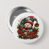 Weihnachts- Patchwork-Schneemann Button (Vorne & Hinten)