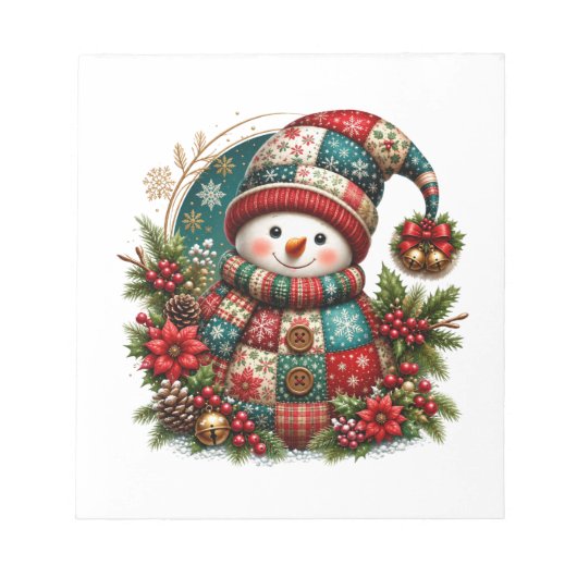 Weihnachts-Patchwork-Schneemann Notizblock (Vorderseite)
