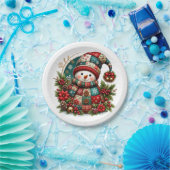 Weihnachts-Patchwork-Schneemann Pappteller (Party)