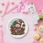 Weihnachts-Patchwork-Schneemann Pappteller (Party)
