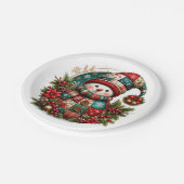 Weihnachts-Patchwork-Schneemann Pappteller (Schrägansicht)