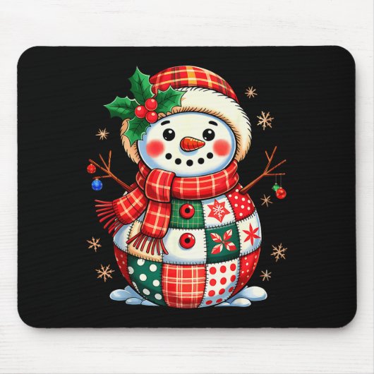 Weihnachts-Patchwork-Schneemann - Quilted Holiday Mousepad (Vorne)